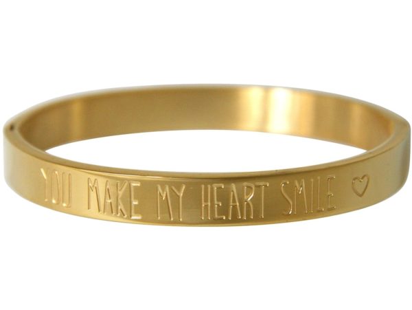 Gemshine - Damen - Armband - Armreif - You make my heart Smile - WISHES - Gold - 8 mm