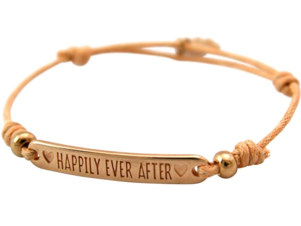 Gemshine - Damen - Armband - Gravur - HAPPILY EVER AFTER - Rose Vergoldet - Hellkoralle - Rose