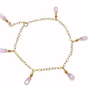 Gemshine - Damen - Armband - Vergoldet - Rosenquarz - Tropfen - Facettiert - Rosa - Größenverstellbar