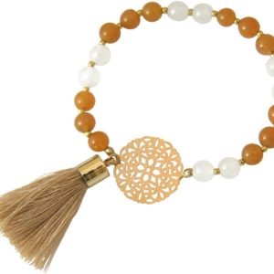 Gemshine - Mala Armband - Vergoldet - Edelstein - Lachs - Beige