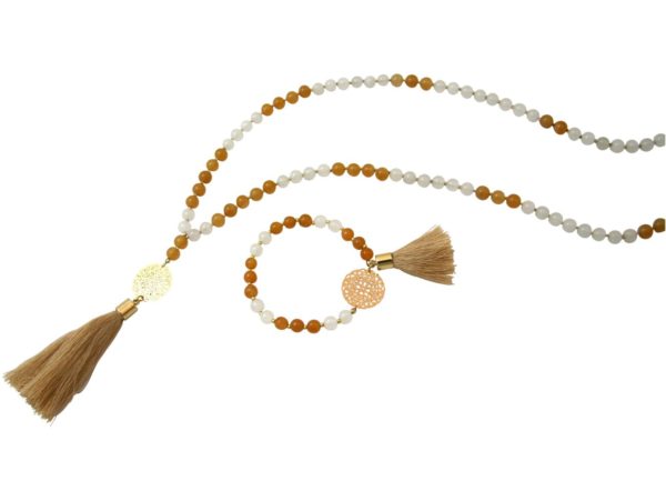 Gemshine - Mala Armband - Vergoldet - Edelstein - Lachs - Beige - Image 4