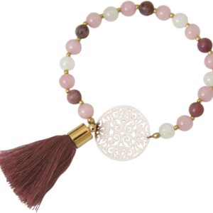 Gemshine - Mala Armband - Vergoldet - Edelstein - Rose - Beige