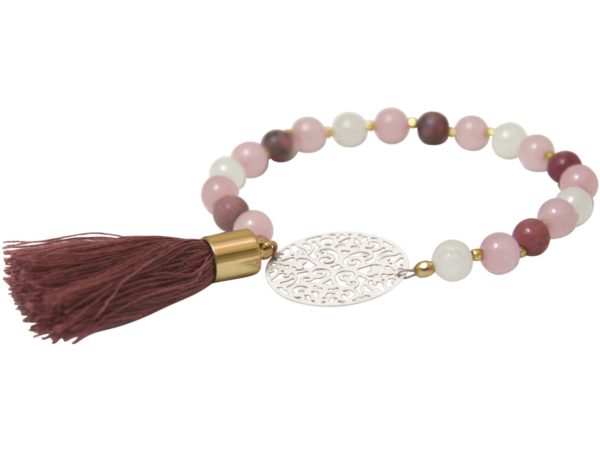 Gemshine - Mala Armband - Vergoldet - Edelstein - Rose - Beige - Image 3