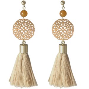 Gemshine - Mala Ohrringe - Vergoldet - Edelstein - Lachs - Beige - 5 cm