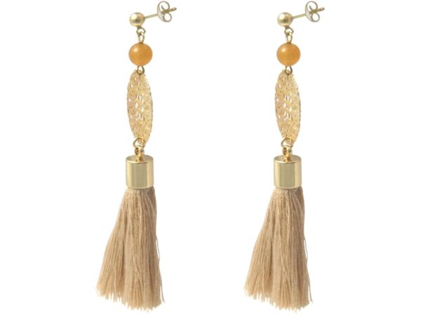 Gemshine - Mala Ohrringe - Vergoldet - Edelstein - Lachs - Beige - 5 cm - Image 3