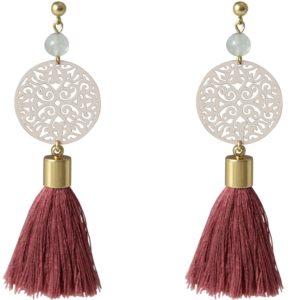 Gemshine - Mala Ohrringe - Vergoldet - Edelstein - Rose - Beige - 5 cm