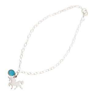 GEMSHINE Armband mit Einhorn und Türkis Edelstein. 18cm Armkette aus 925 Silber. Massiv 925 Silber, vergoldet, rose vergoldet. Made in Spanien. Geschenketui, Metall Farbe:Silber