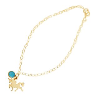 GEMSHINE Armband mit Einhorn und Türkis Edelstein. 18cm Armkette aus 925 Silber. Massiv 925 Silber, vergoldet, rose vergoldet. Made in Spanien. Geschenketui, Metall Farbe:Silber vergoldet