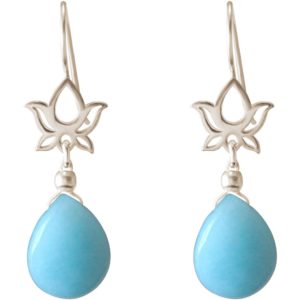 GEMSHINE Damenohrringe aus 925 Silber mit YOGA Mandala Lotusblumen und Türkisen hervorragender Qualität und Farbe. Made in Madrid / Spanien. Im eleganten Schmucketui mit Geschenkverpackung geliefert.