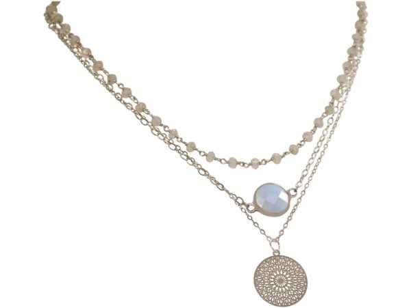 GEMSHINE Halskette Choker mit facettierten Mondsteinen und Mandala. 925 Silber oder hochwertig vergoldet. Qualitätsvoller Schmuck Made in München / Deutschland, Metall Farbe:Silber - Image 3