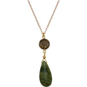 GEMSHINE Halskette mit Jade Edelstein und Rauchquarz. Anhänger aus 925 Silber hochwertig vergoldet an 60 cm Kette. Made in München / Deutschland. Im edlen Etui geliefert. Auch als Set mit Ohrringen.