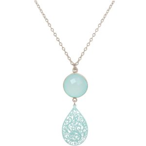 GEMSHINE Halskette mit Mandala und Chalcedon Edelstein. Anhänger aus Silber, vergoldet oder rose an 45cm Kette. Made in Madrid / Spanien. Im edlen Geschenketui., Metall Farbe:Silber