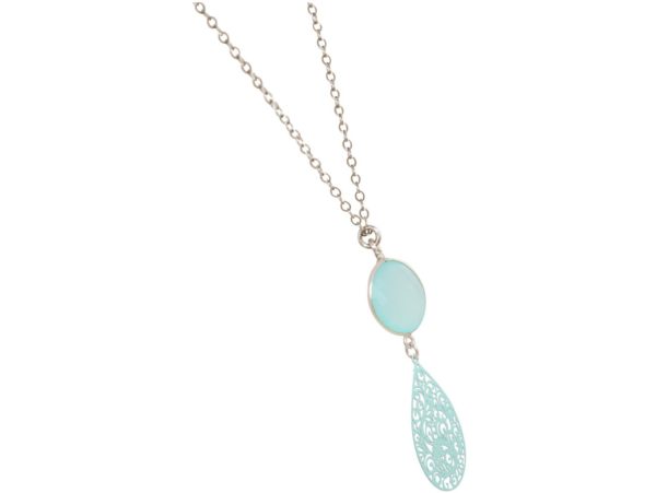 GEMSHINE Halskette mit Mandala und Chalcedon Edelstein. Anhänger aus Silber, vergoldet oder rose an 45cm Kette. Made in Madrid / Spanien. Im edlen Geschenketui., Metall Farbe:Silber - Image 3