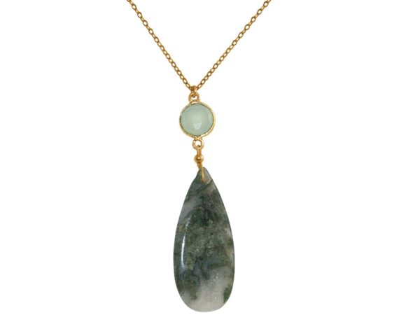 GEMSHINE Halskette mit Moos Achat und Chalcedon. Anhänger aus 925 Silber oder hochwertig vergoldet an 60 cm Kette. Made in München / Deutschland. Im edlen Etui geliefert. Auch als Set mit Ohrringen.