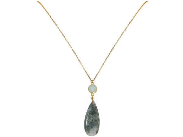 GEMSHINE Halskette mit Moos Achat und Chalcedon. Anhänger aus 925 Silber oder hochwertig vergoldet an 60 cm Kette. Made in München / Deutschland. Im edlen Etui geliefert. Auch als Set mit Ohrringen. - Image 3
