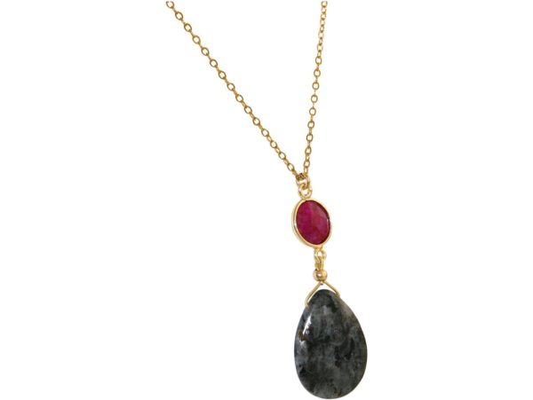 GEMSHINE Halskette mit Rubin und Labradorit. Tropfen Anhänger aus 925 Silber oder hochwertig vergoldet an 60cm Kette. Made in München / Deutschland. Im edlen Etui geliefert. Auch als SET mit Ohrringen - Image 4