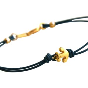 GEMSHINE Maritim Nautics Armband mit Anker in Silber, hochwertig vergoldet oder rose im Navy Stil mit blauem Leder Band - Made in München / Deutschland