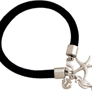 GEMSHINE Maritim Nautics Armband mit Anker, Seestern, Seepferd. Silber,vergoldet,rose. Navy Stil am schwarzen Parakord Band - Made in Madrid, Spain, Metall Farbe:Silber