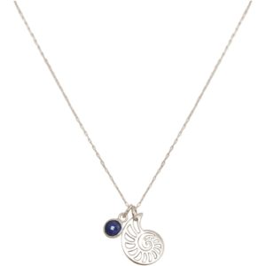GEMSHINE Maritim Nautics Halskette mit Nautilus Muschel aus 925 Silber, hochwertig vergoldet oder rose im Navy Stil mit blauem Saphir - Made in Madrid, Spain, Metall Farbe:Silber