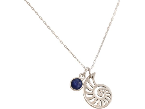 GEMSHINE Maritim Nautics Halskette mit Nautilus Muschel aus 925 Silber, hochwertig vergoldet oder rose im Navy Stil mit blauem Saphir - Made in Madrid, Spain, Metall Farbe:Silber - Image 3