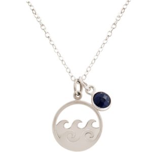 GEMSHINE Maritim Nautics Halskette mit Surf Wellen Meer aus 925 Silber, hochwertig vergoldet oder rose im Navy Stil mit blauem Saphir - Made in Madrid, Spanien