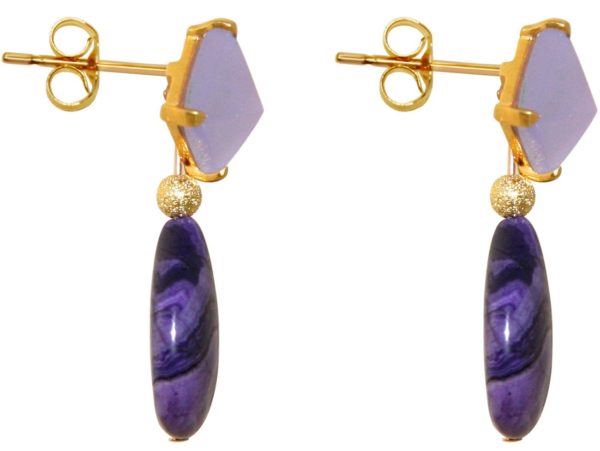 GEMSHINE Ohrringe mit lila violetten Chalcedon Cabochons und Achat Edelstein Tropfen. Ohrhänger aus 925 Silber oder hochwertig vergoldet. Made in München / Deutschland. Im edlen Schmucketui geliefert. - Image 4