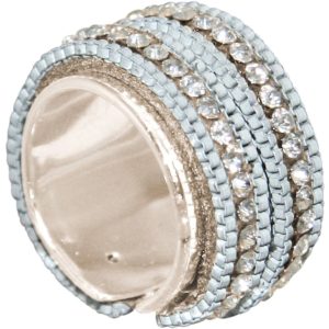 GEMSHINE Ring mit Lederband und Strass. Größenverstellbar: versilbert, vergoldet, rose vergoldet. Qualitätsvoller Schmuck Made in Madrid / Spain., Metall Farbe:Silber