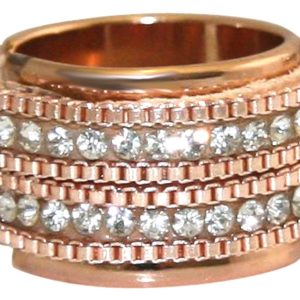 GEMSHINE Ring mit Lederband und Strass. Größenverstellbar: versilbert, vergoldet, rose vergoldet. Qualitätsvoller Schmuck Made in Madrid / Spain., Metall Farbe:Silber rose vergoldet