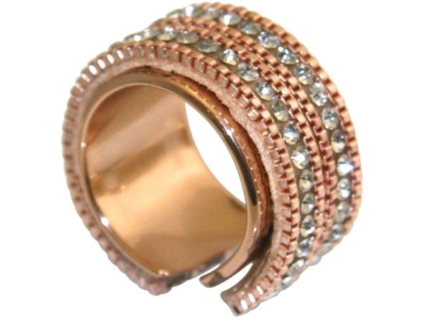 GEMSHINE Ring mit Lederband und Strass. Größenverstellbar: versilbert, vergoldet, rose vergoldet. Qualitätsvoller Schmuck Made in Madrid / Spain., Metall Farbe:Silber rose vergoldet - Image 3
