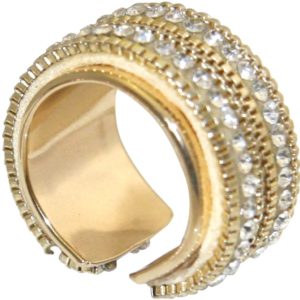GEMSHINE Ring mit Lederband und Strass. Größenverstellbar: versilbert, vergoldet, rose vergoldet. Qualitätsvoller Schmuck Made in Madrid / Spain., Metall Farbe:Silber vergoldet