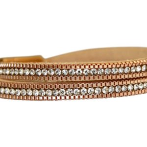 GEMSHINE Wickelarmband mit Leder, Kette und Strass, Silber, hochwertig vergoldet oder rose. Made in Madrid / Spain. Qualitätsvoller Schmuck im edlen Etui., Metall Farbe:Silber rose vergoldet