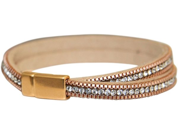 GEMSHINE Wickelarmband mit Leder, Kette und Strass, Silber, hochwertig vergoldet oder rose. Made in Madrid / Spain. Qualitätsvoller Schmuck im edlen Etui., Metall Farbe:Silber rose vergoldet - Image 4