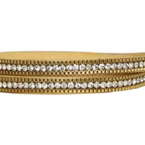 GEMSHINE Wickelarmband mit Leder, Kette und Strass, Silber, hochwertig vergoldet oder rose. Made in Madrid / Spain. Qualitätsvoller Schmuck im edlen Etui., Metall Farbe:Silber vergoldet