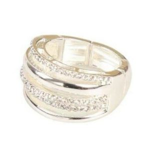Ring verstellbar Flexiring Stretchring silber glänzend Strass groß breit modern