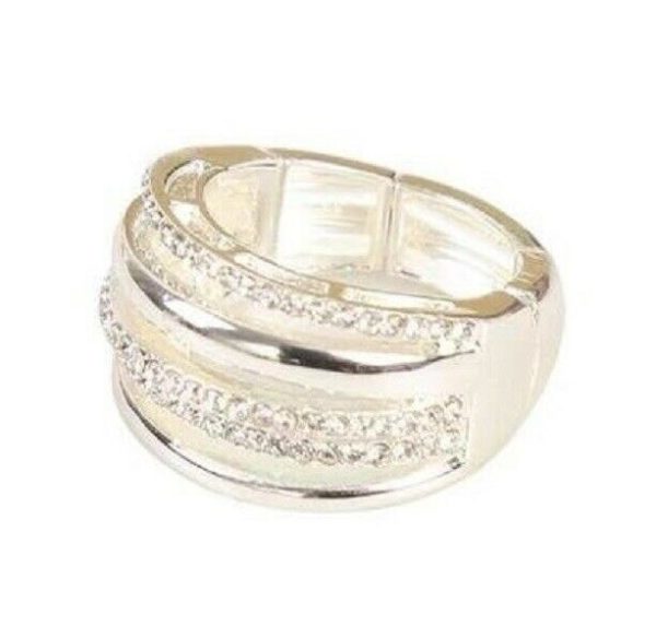 Ring verstellbar Flexiring Stretchring silber glänzend Strass groß breit modern