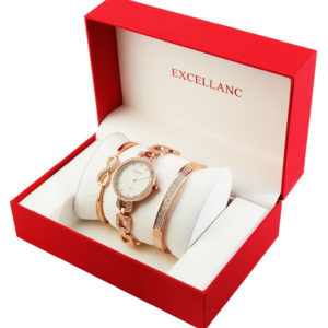 Uhrenset mit Armbanduhr + 2 Armreifen Damenuhr Metallarmband rose gold Strass