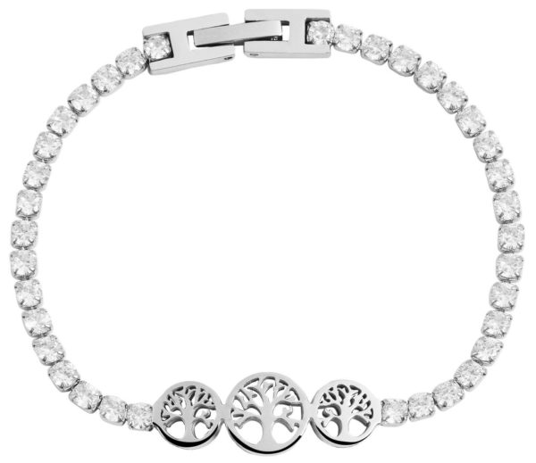 Edelstahl Armband silber + Strass mit Anhänger Lebensbaum Edelstahlarmband
