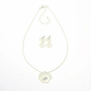 Schmuckset Muschel Kette Collier + Ohrringe Ohrstecker silber groß modern