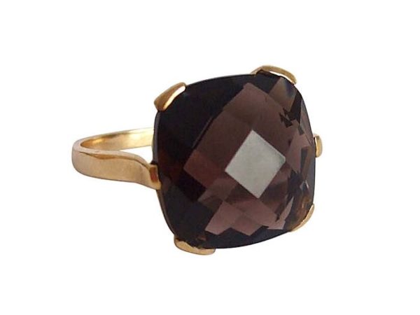 Gemshine - Damen - Ring - 9k (375) Gold - Rauchquarz - Braun - 15mm, Ringgröße:55 (17.5) - Image 3