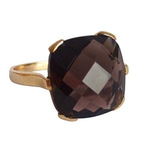 Gemshine - Damen - Ring - 9k (375) Gold - Rauchquarz - Braun - 15mm, Ringgröße:55 (17.5)