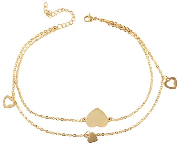 Akzent Edelstahl Fußkettchen Fußkette mit Herz Anhänger modern goldfarben