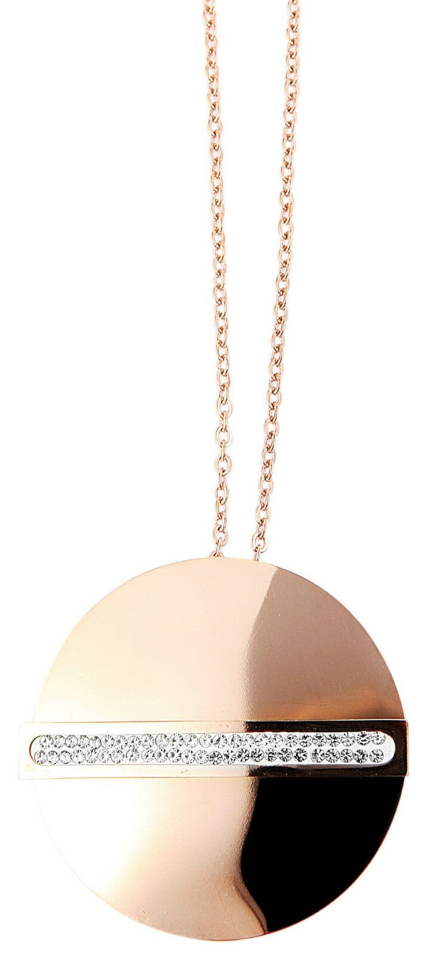 Edelstahl Ankerkette + Anhänger rund Kette Damenkette rose gold Zirkonia modern