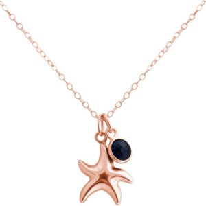 GEMSHINE Maritim Nautics Halskette mit Seestern aus 925 Silber, hochwertig vergoldet oder rose im Navy Stil mit blauem Saphir - Made in Madrid, Spanien, Metall Farbe:Silber rose vergoldet