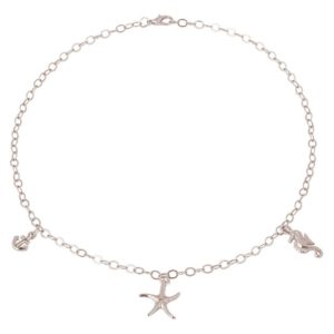 GEMSHINE Maritim Nautics Halskette mit Seepferd, Seestern und Anker Charms aus 925 Silber, hochwertig vergoldet oder rose im Navy Stil - Made in Madrid, Spanien, Metall Farbe:Silber