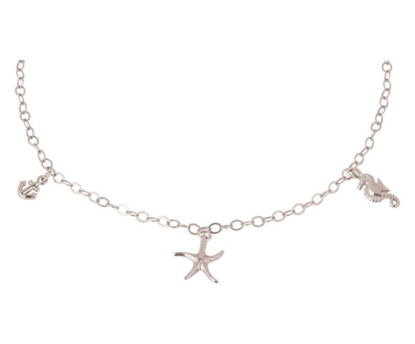 GEMSHINE Maritim Nautics Halskette mit Seepferd, Seestern und Anker Charms aus 925 Silber, hochwertig vergoldet oder rose im Navy Stil - Made in Madrid, Spanien, Metall Farbe:Silber - Image 3