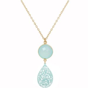 GEMSHINE Halskette mit Mandala und Chalcedon Edelstein. Anhänger aus Silber, vergoldet oder rose an 45cm Kette. Made in Madrid / Spanien. Im edlen Geschenketui., Metall Farbe:Silber vergoldet