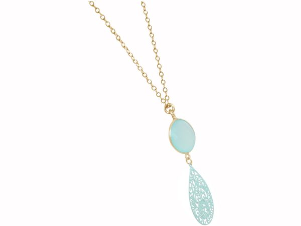 GEMSHINE Halskette mit Mandala und Chalcedon Edelstein. Anhänger aus Silber, vergoldet oder rose an 45cm Kette. Made in Madrid / Spanien. Im edlen Geschenketui. - Image 5