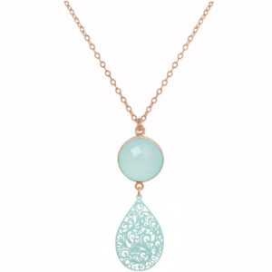 GEMSHINE Halskette mit Mandala und Chalcedon Edelstein. Anhänger aus Silber, vergoldet oder rose an 45cm Kette. Made in Madrid / Spanien. Im edlen Geschenketui., Metall Farbe:Silber rose vergoldet