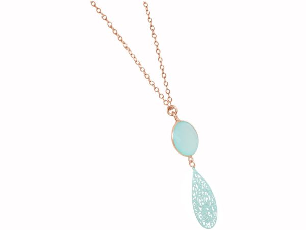 GEMSHINE Halskette mit Mandala und Chalcedon Edelstein. Anhänger aus Silber, vergoldet oder rose an 45cm Kette. Made in Madrid / Spanien. Im edlen Geschenketui., Metall Farbe:Silber rose vergoldet - Image 3
