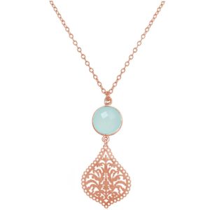 GEMSHINE Halskette mit Mandala und Chalcedon Edelstein. Anhänger aus Silber, vergoldet oder rose an 45cm Kette. Made in Madrid / Spanien. Im edlen Etui, Metall Farbe:Silber rose vergoldet